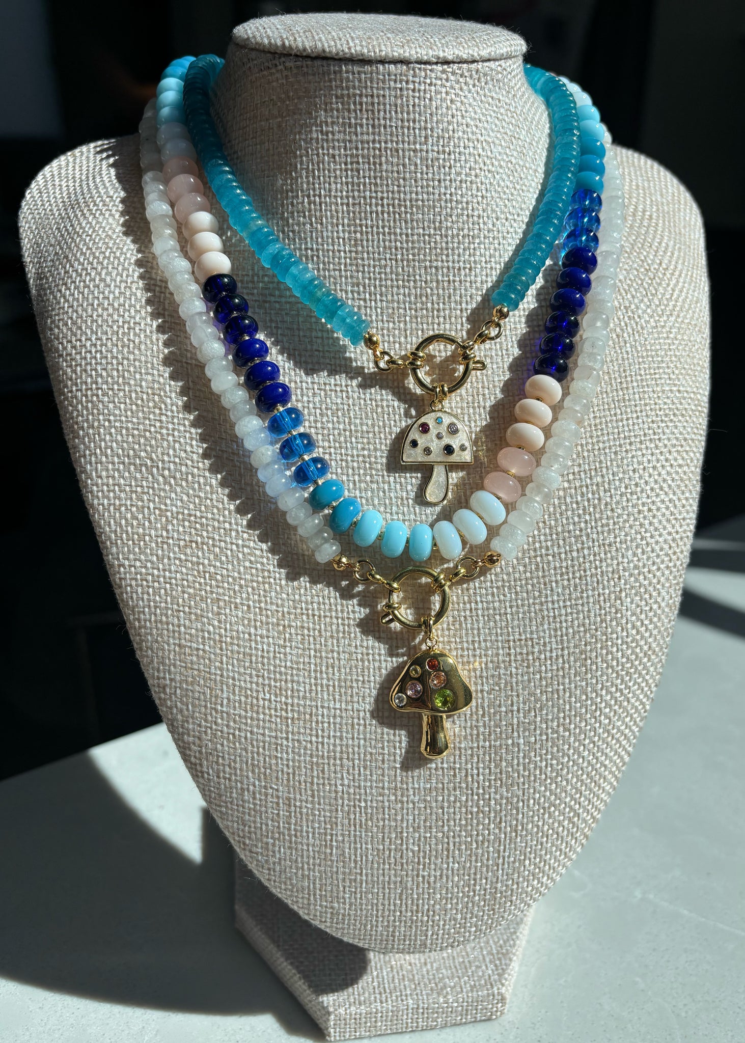 Blue and Pink Rondelle Necklace