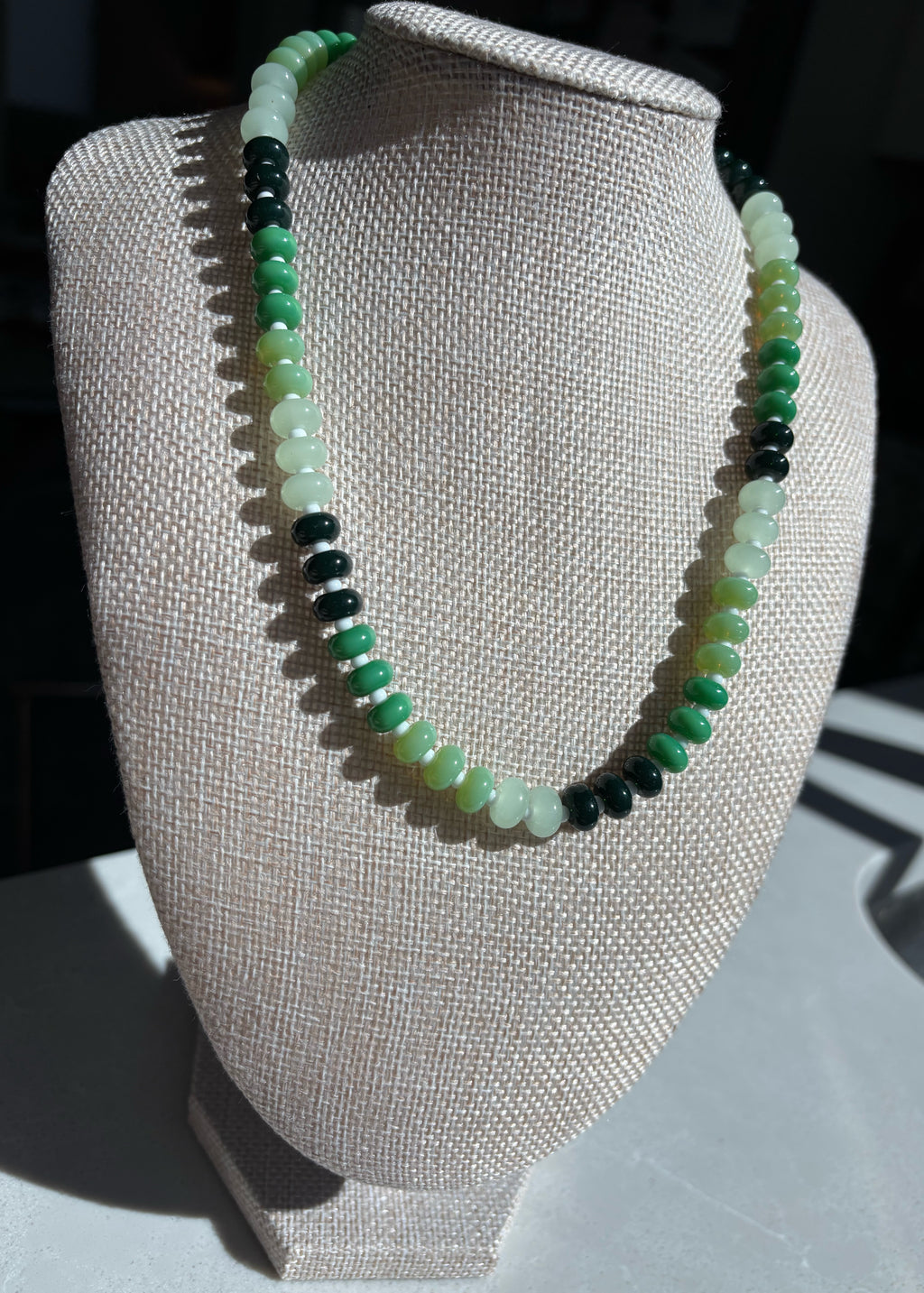 Green and White Rondelle Necklace