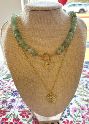 Aventurine Rondelle Necklace with LOVE Pendant